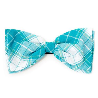 The Worthy Dog Turquoise Madras Plaid Bow Tie