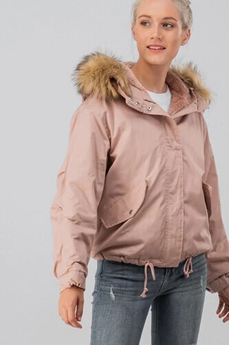 Trend Notes Faux Fur Hooded Bomber Jacket