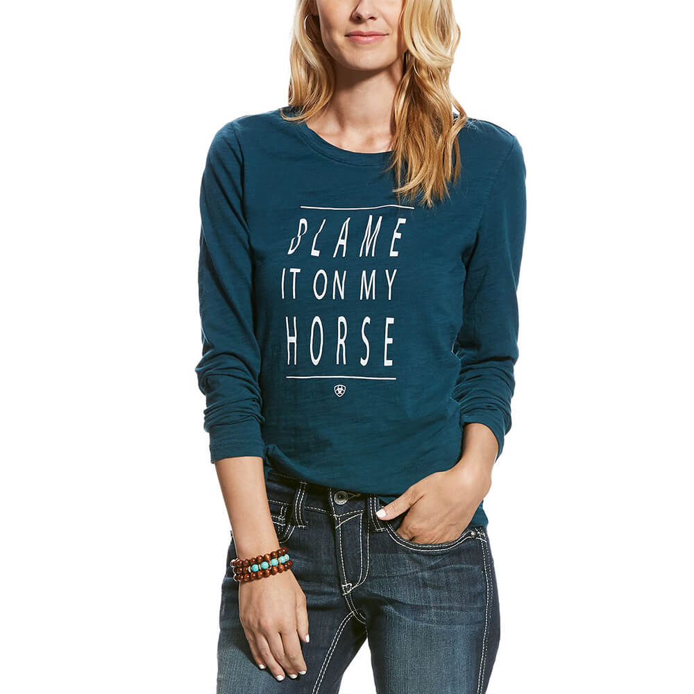 Ariat Women's Excuses Tee, Teal Extreme