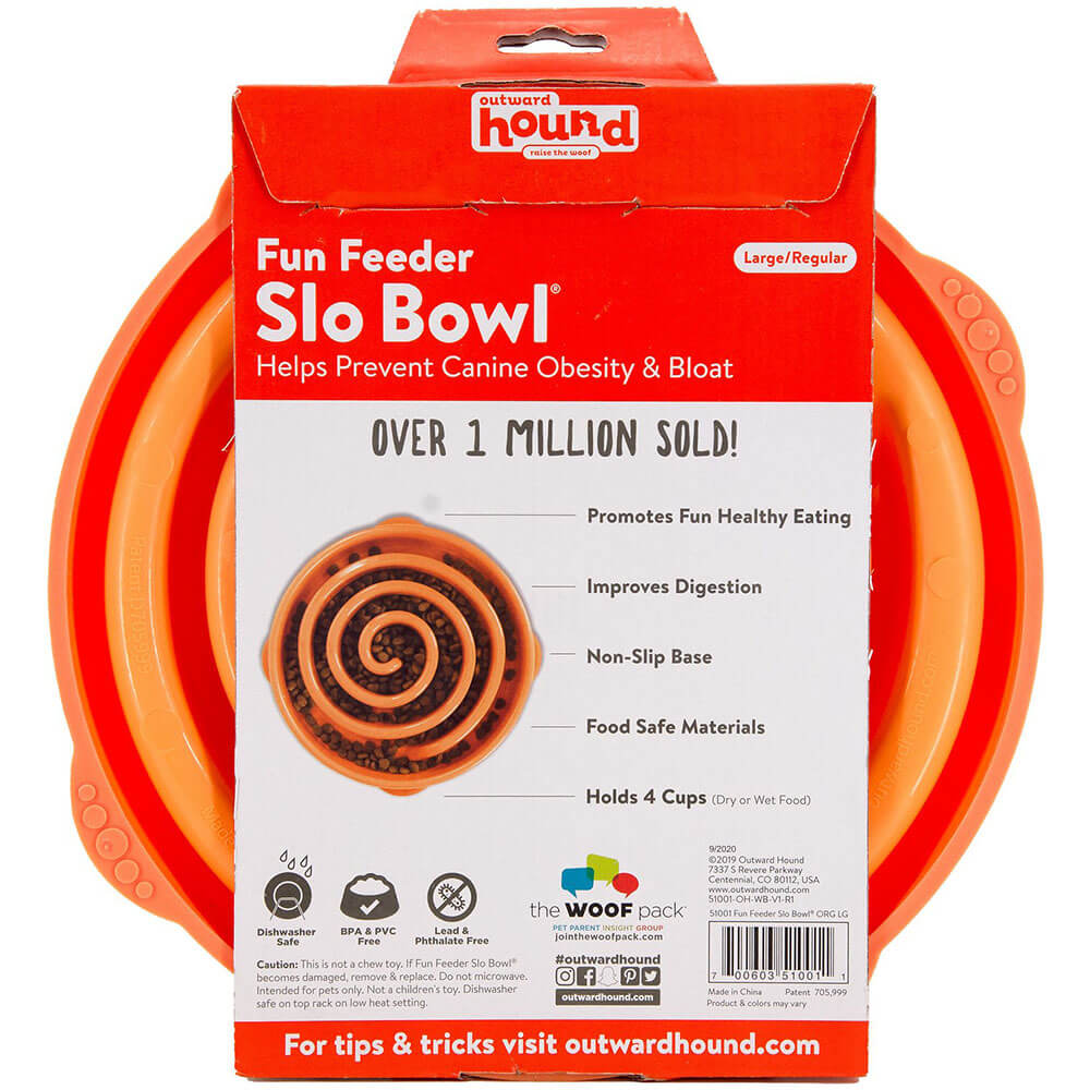 Outward Hound Fun Feeder Slo Bowl, Slow Feeder Dog Bowl, Orange