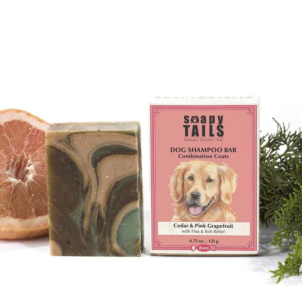 Soapy Tails Dog Shampoo Bar for Combination Coats - Cedar & Pink Grapefruit