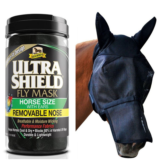 Absorbine Ultra Shield Fly Mask with Ears & Removable Nose, Horse Size